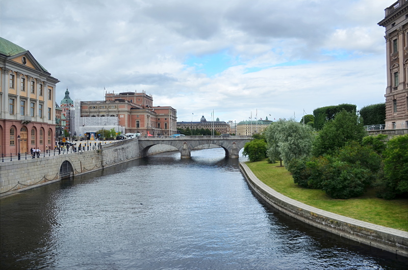 6 - The Riksbron bridge in Stockholm, Sweden, spanning the Norrström waterway near the Parliament Building